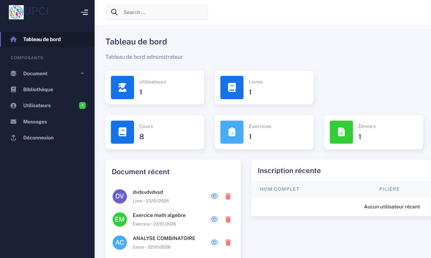 Projet dashboard